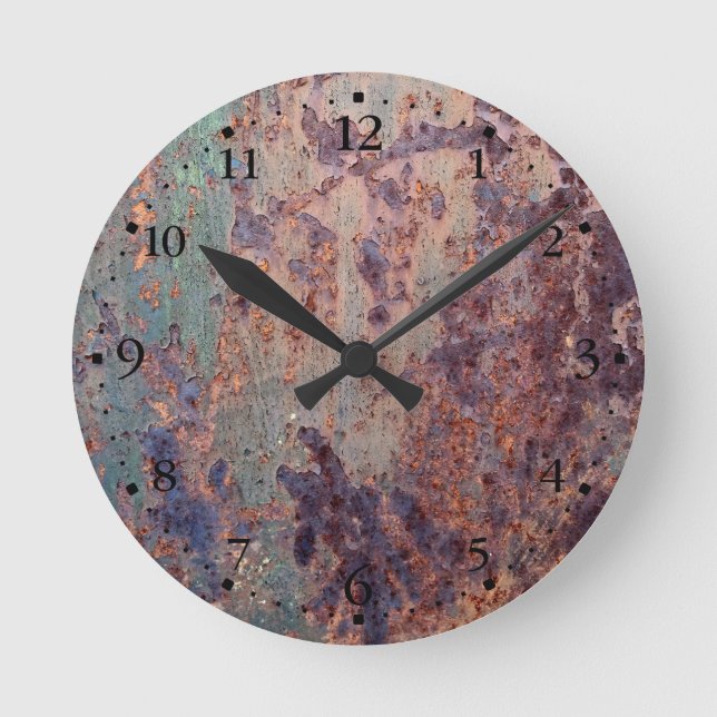Horloge Ronde Grunge bleu rouillé métal Motif Clockface 1 (Recto)