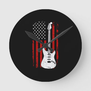 Horloge Ronde Guitare américain drapeau américain lecteur de mus