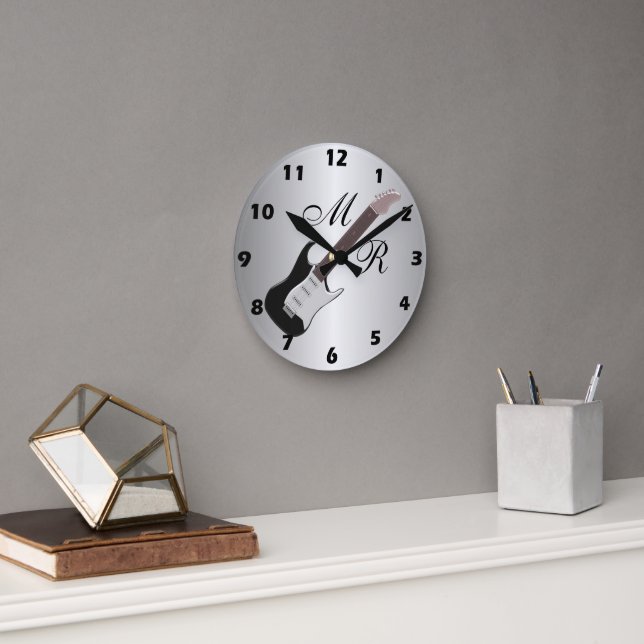 Horloge Ronde Guitare électrique monogramme (Bureau)