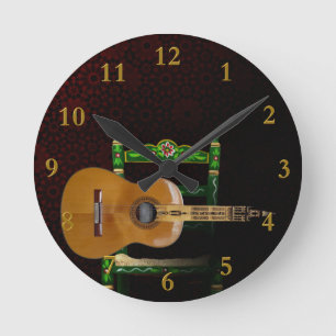Horloge Ronde Guitare espagnole avec Girouette Séville et chais