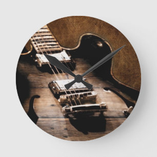 Horloge Ronde Guitare occidentale en bois de musique country de