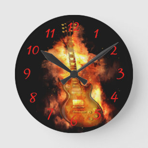 Horloge Ronde Guitare sur le feu