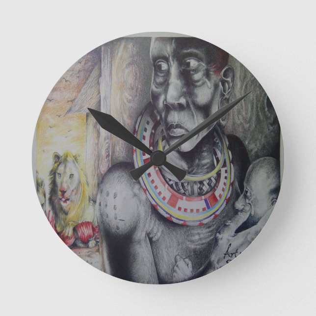 Horloge Ronde Hakuna Matata avec Lions et Masai.jpg (Recto)
