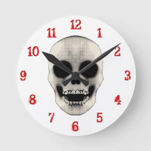 Horloge Ronde Halftone Skull