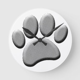 Horloge Ronde Halftones Newsprint Cartoon Chien Empreintes de pa