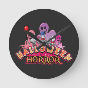 Horloge Ronde Halloween Clowns effrayants Horreur