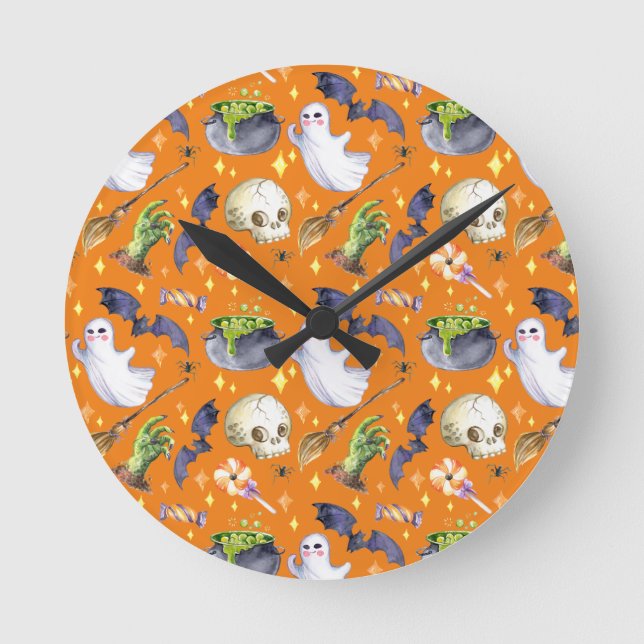 Horloge Ronde Halloween est une illustration avec Pumkin, ghost  (Recto)