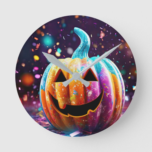 Horloge Ronde Halloween Jack O’Lantern Neon Pop Art (Recto)