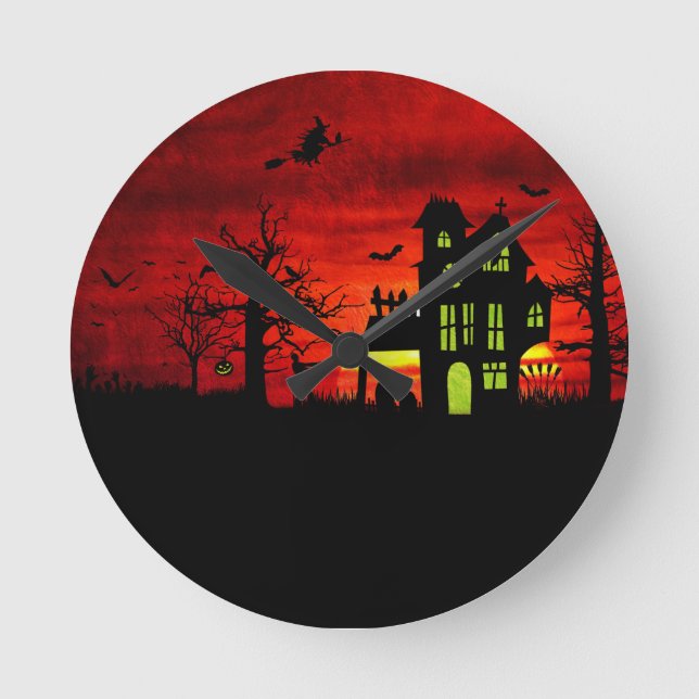 Horloge Ronde Halloween Maison hantée Éffrayante sorcière effray (Recto)