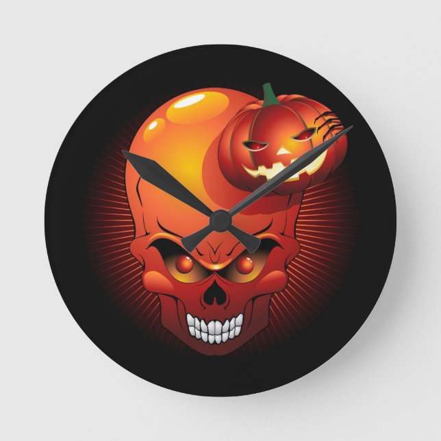 Horloge Ronde Halloween Skull and Pumpkin      (Recto)