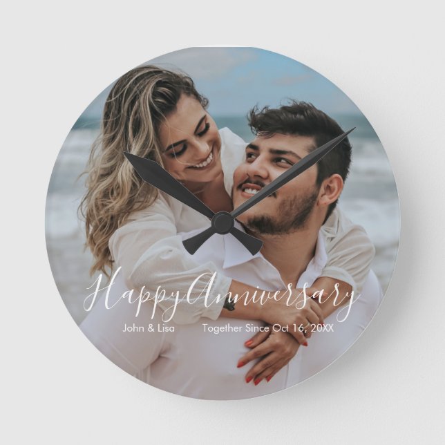 Horloge Ronde Happy Anniversary Wedding Acrylic Wall Clock (Recto)