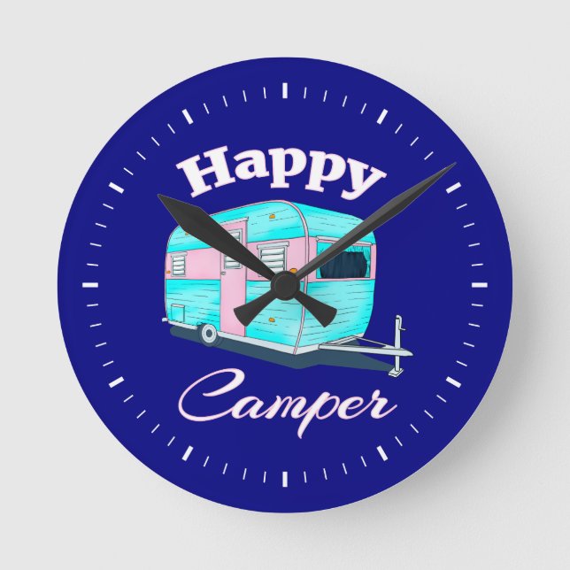 Horloge Ronde Happy Camper Trailer Camping (Recto)