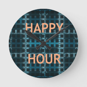 Horloge Ronde Happy Hour Texte bleu Vector Art Imprimer