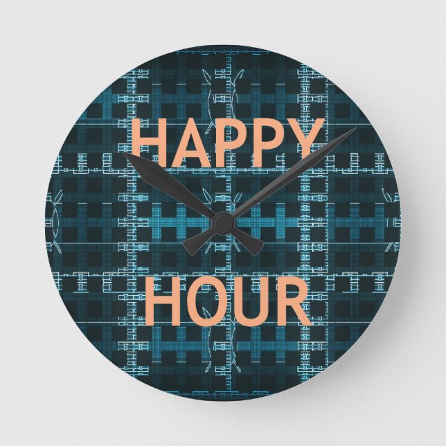 Horloge Ronde Happy Hour Texte bleu Vector Art Imprimer (Recto)