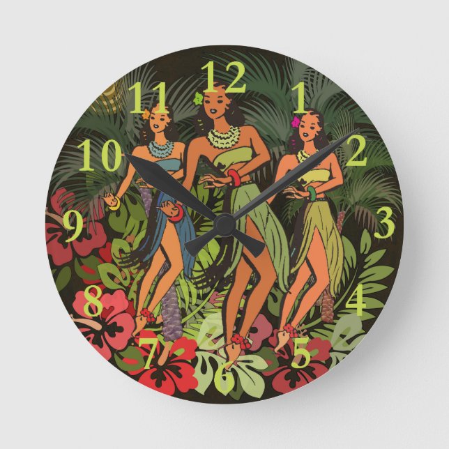 Horloge Ronde Hawaii Aloha Palm Hula Art Design (Recto)