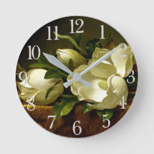 Horloge Ronde Heade Magnolia Flower Gold Velvet Wall Clock