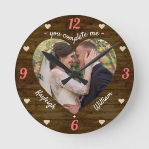 Horloge Ronde Heart Puzzle Mariage Photo Rustique Vous Me Compl