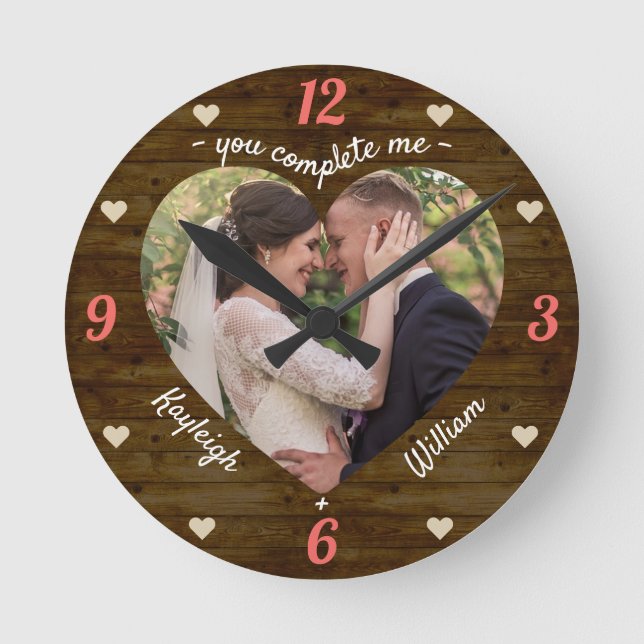 Horloge Ronde Heart Puzzle Mariage Photo Rustique Vous Me Complé (Recto)