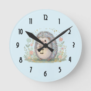 Horloge Ronde Hérisson Mignon avec Lanterne