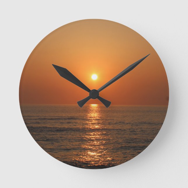 Horloge Ronde Heure de coucher de soleil sur l'océan (Recto)