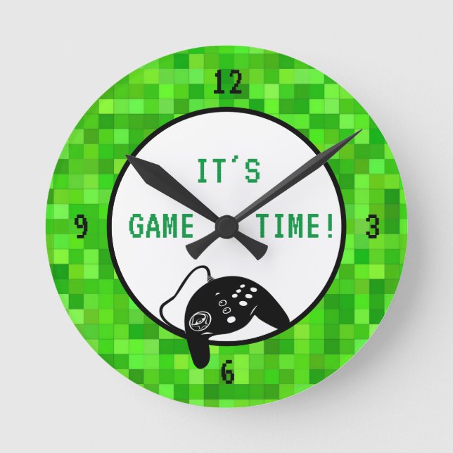 Horloge Ronde Heure du jeu | Pixels de joueur vert (Recto)