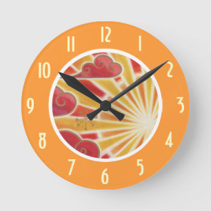 Horloge Ronde Heure 'Numéros' du coucher de soleil orange arrond