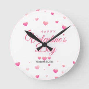 Horloge Ronde Heureuse Sainte-Valentin de Coeurs roses