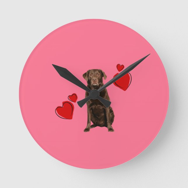 Horloge Ronde Heureuse Sainte-Valentin du chocolat du Labrador (Recto)