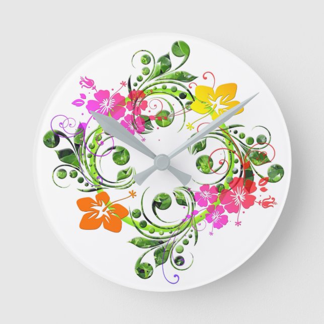 Horloge Ronde Hibiscus couronne de fleurs tropicales (Recto)
