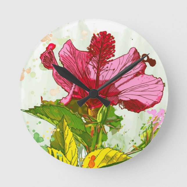 Horloge Ronde Hibiscus flower - watercolor paint (Recto)