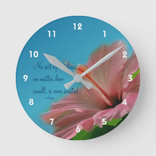 Horloge Ronde Hibiscus rose Citation de bonté fleur Inspiration