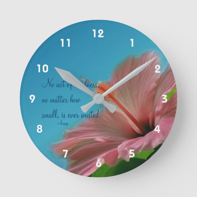 Horloge Ronde Hibiscus rose Citation de bonté fleur Inspiration (Recto)
