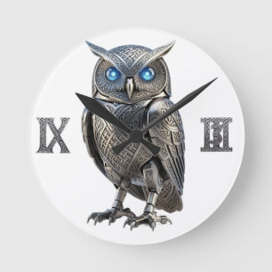 Horloge Ronde Hibou mécanique celtique argent Steampunk