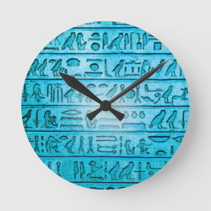 Horloge Ronde Hiéroglyphe Blue Wall Clock
