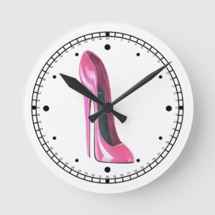 Horloge Ronde High heel Pink Stiletto shoe Wall Clock
