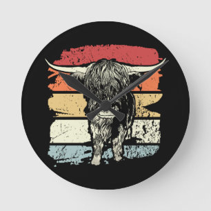 Horloge Ronde Highland Cow Highland Cows Retro