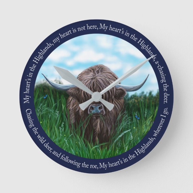 Horloge Ronde Highland Cow, My Heart's In The Highlands (Recto)