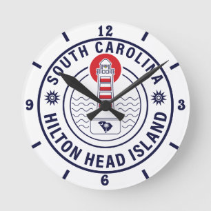 Horloge Ronde Hilton Head Island Lighthouse Retro Sunset