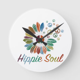 Horloge Ronde Hippie Boho Paix et Amour de l'Âme 