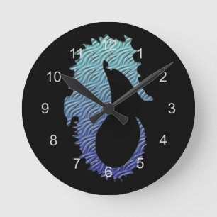 Horloge Ronde Hippocampe bleu de vague