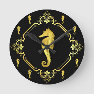 Horloge Ronde Hippocampe noir/or noir/silhouette/noir
