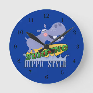 Horloge Ronde Hippopotame de surfer
