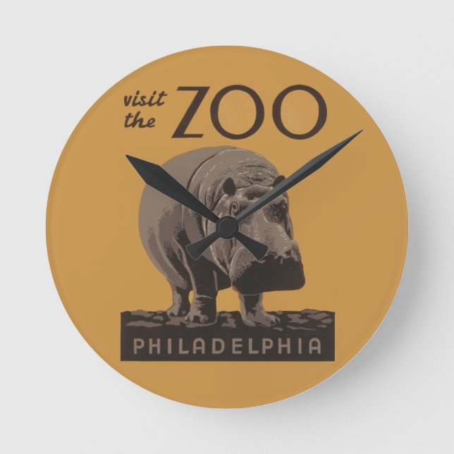 Horloge Ronde Hippopotame vintage hippo zoo poster wpa (Recto)