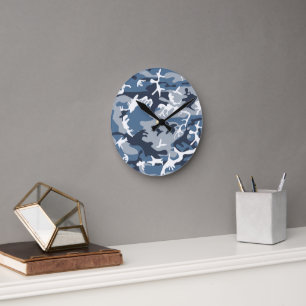 Horloge Ronde Hiver Camouflage bleu neige, Militaire, Armée