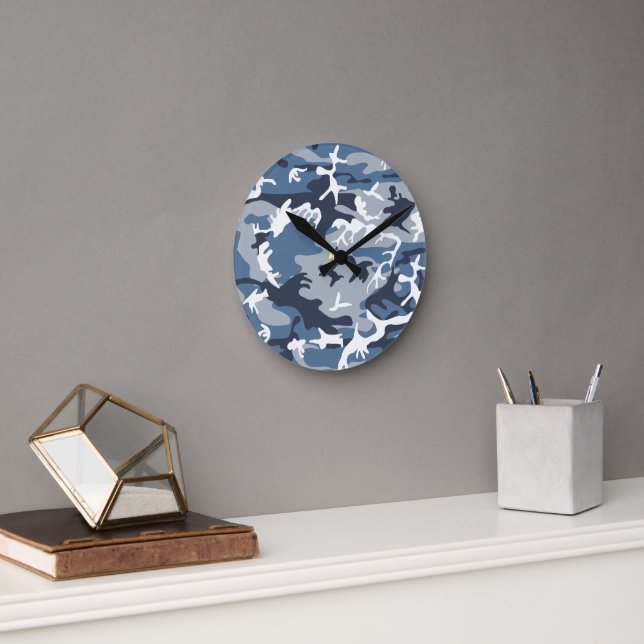 Horloge Ronde Hiver Camouflage bleu neige, Militaire, Armée (Bureau)