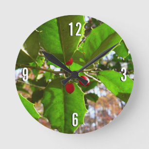 Horloge Ronde Holly Feuilles II Vacances Nature Botanique