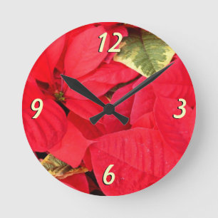 Horloge Ronde Holly Point Poinsettias Noël Fête Florale