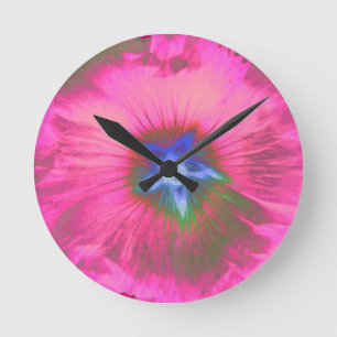 Horloge Ronde Hollyhock flower Pink Velvet Wall Clock