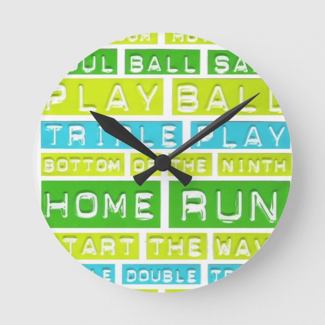 Horloge Ronde Home Run, Play Ball, Green, Blue et White (Recto)