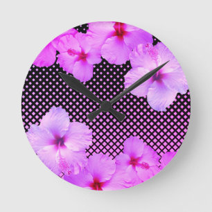 Horloge Ronde Hot Pink Hibiscus